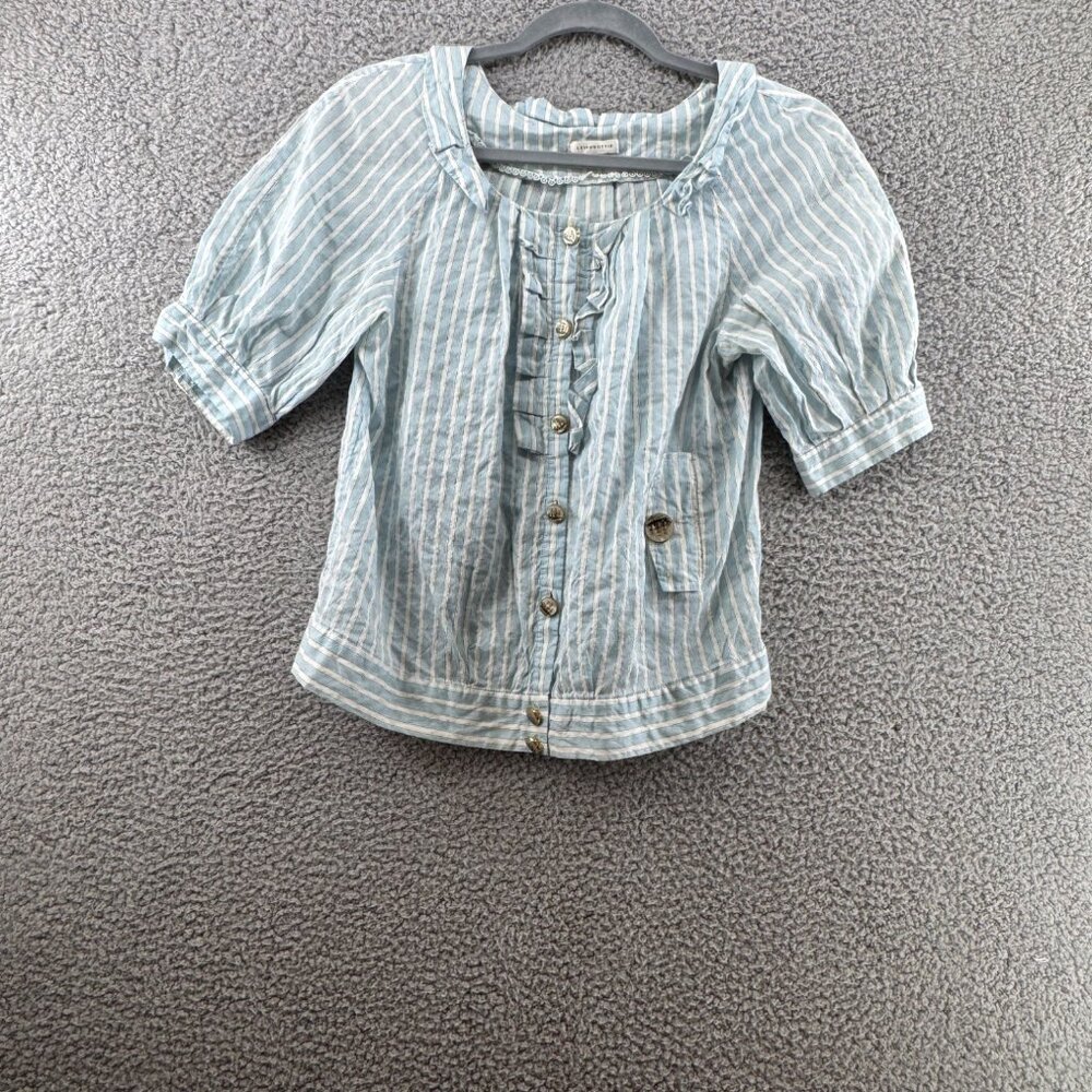 Anthropologie Leifsdottir Blue & White Striped Cotton-Silk Blouse  Size 8